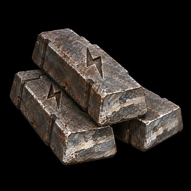 Stacked ingots of advanced structural conductor, each struck with a bolt mark